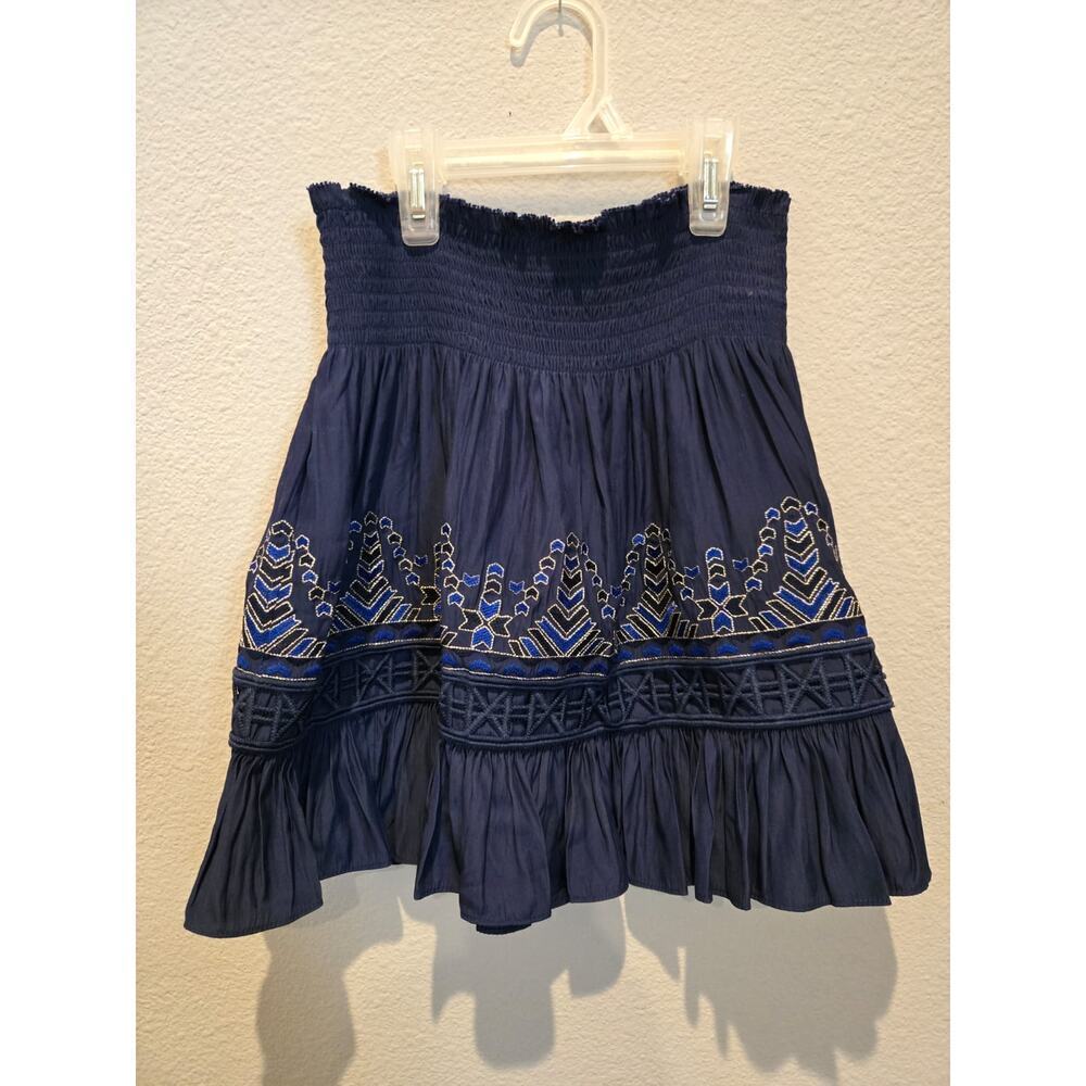 Ramy Brook Women's XS Blue Geometric Embroidered Mini Skirt Casual